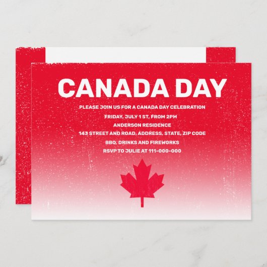 カナダ素朴国旗カナダ日赤い水の色インヴィ 招待状 (正面/裏面)