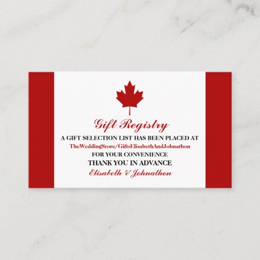 カナダ結婚国旗のギフト原簿 エンクロージャーカード (正面)
