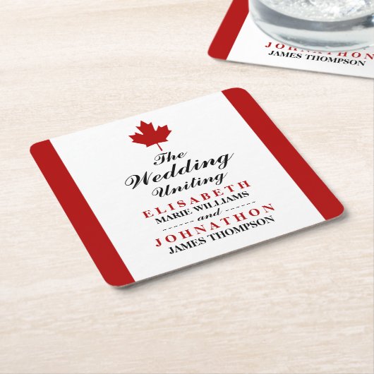 カナダ結婚国旗 スクエアペーパーコースター (アングル)