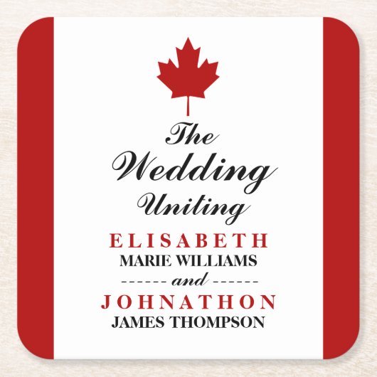 カナダ結婚国旗 スクエアペーパーコースター (正面)