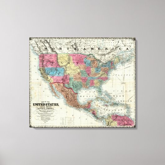カナダ統一された、メキシコの州の地図 キャンバスプリント (正面)