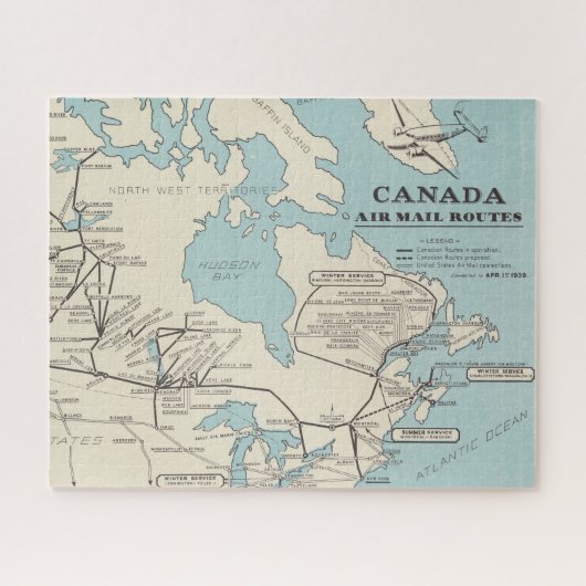 カナダ航空便の経路の地図 ジグソーパズル (横)