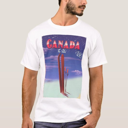 カナダ航空郵便によるスキーへのポストカードイラスト Tシャツ (正面)