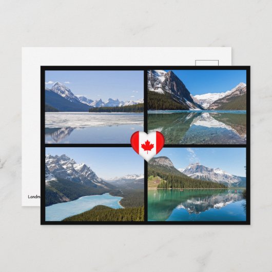 カナダ西部で有名な湖と風景 ポストカード (正面/裏面)