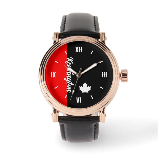 カナダ誇りを持った人（名前と白いメープルリーフ） 腕時計 (正面)