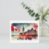 カナダ議会と国旗 ポストカード (スタンド正面)