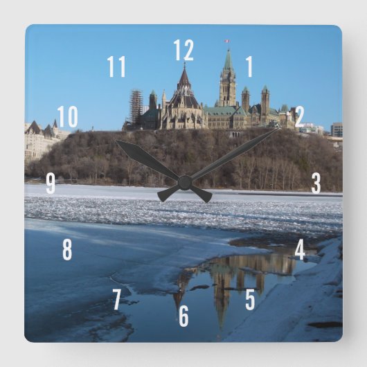 カナダ議会建物ズビュー（オタワ川） スクエア壁時計 (正面)