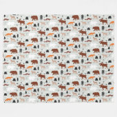 カナダ野生動物パターンムースベアキツネオオカミ フリースブランケット (正面(横))