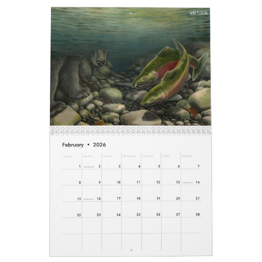 カナダ野生生物と風景のカ絵画レンダー カレンダー (2月 2026)