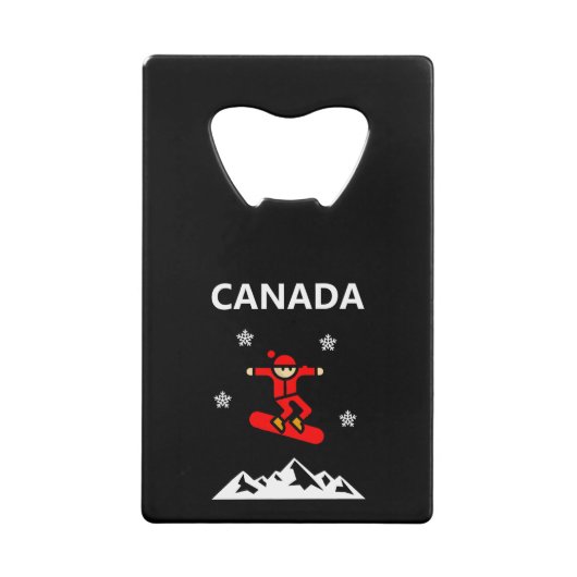 カナダ飛んでいるレッドスノーボーダー色 クレジットカード栓抜き (正面)