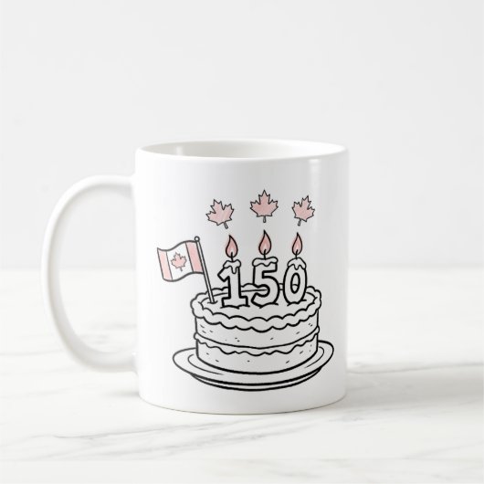 カナダ150歳の誕生日ケーキのイラスト コーヒーマグカップ (左)