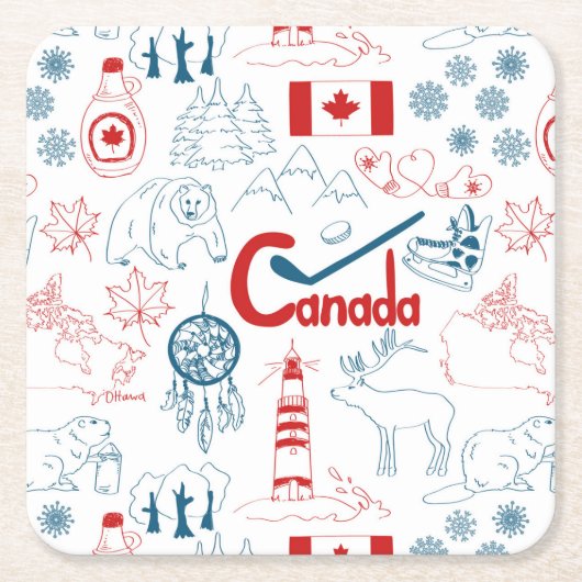 カナダ|の記号パターン スクエアペーパーコースター (正面)