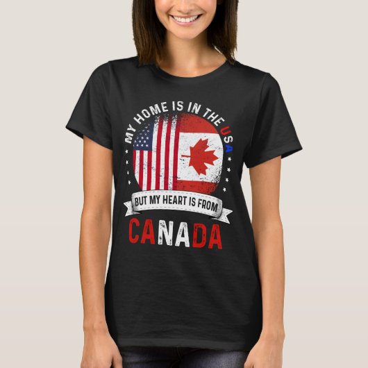 カナダ・アメリカ国旗カナダ・ルーツ米国市民 Tシャツ (正面)
