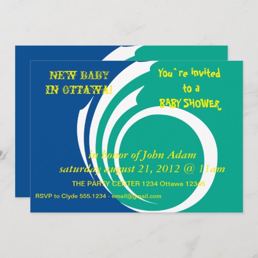 カナダ,オタワ州旗と赤ちゃんシャワー招待状 招待状 (正面/裏面)