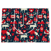 カナダ カナダのクリスマス 冬 ムース パターン ラージペーパーバッグ (正面)