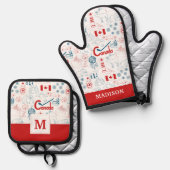 カナダ |シンボルパターン 鍋つかみ&鍋敷きセット (正面/裏面)