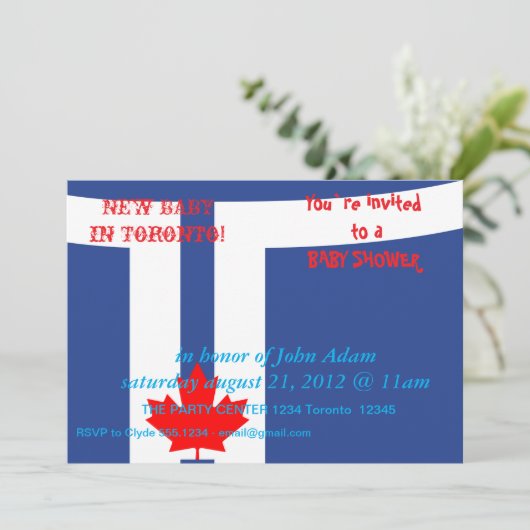 カナダ・トロントの旗を飾ったベイビーシャワーの招待状です 招待状 (スタンド正面)