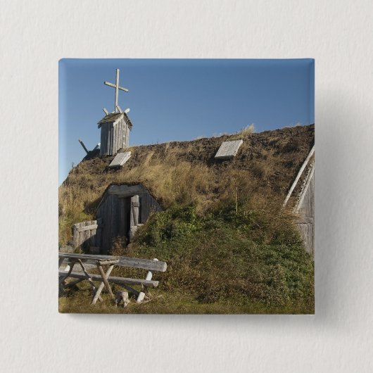 カナダ，ニューファンドランド州とラブラドール，ランス・オー 缶バッジ (正面)