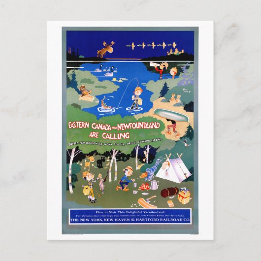 カナダ・ニューファンドランド・ヴィンテージ旅行ポスター復元 ポストカード (正面)