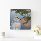 カナダ，日没の湖でカヌー スクエア壁時計 (ホーム)