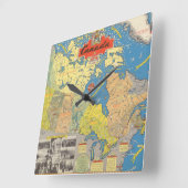 カナダ-陸標の絵解き地図 スクエア壁時計 (傾斜)