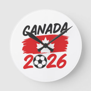 カナダ 2026 サッカー ファン デザイン メイプルリーフ ラウンド壁時計
