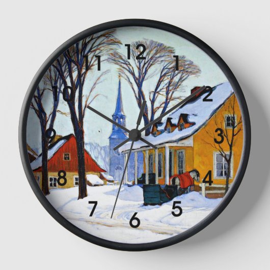 カナダ， - Winter Morning, 素晴らし art, Clarence Gagnon 壁時計 (正面)
