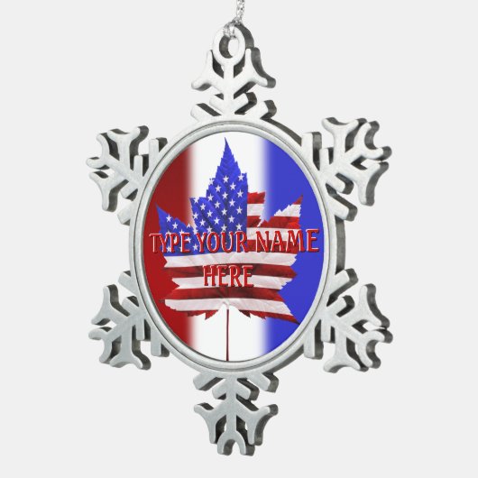 カナダUSAオーナメントパーソナライズカナダ記念品 スノーフレークピューターオーナメント (右)