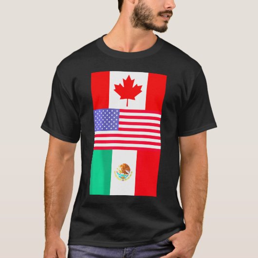 カナダUsaメキシコ北アメリカ国旗 Tシャツ (正面)