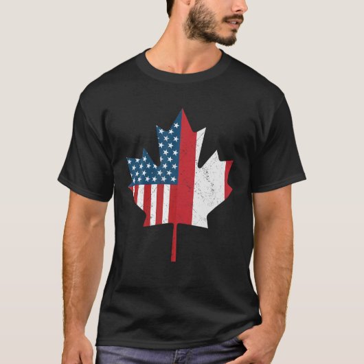 カナダUSAルーツヴィンテージカナダ米国国旗 Tシャツ (正面)