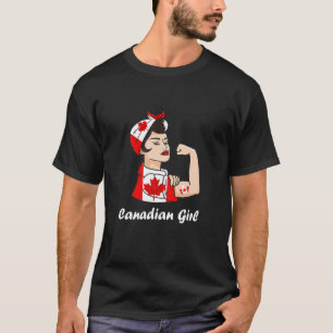 カナディアンガールストロングウーマンメープルリーフカナディアンロー Tシャツ