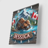 カナディアンビーバー建物アロッジインウォーター スクエア壁時計 (傾斜)