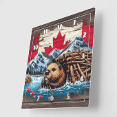 カナディアンビーバー建物itsロッジバイウォーター スクエア壁時計 (傾斜)