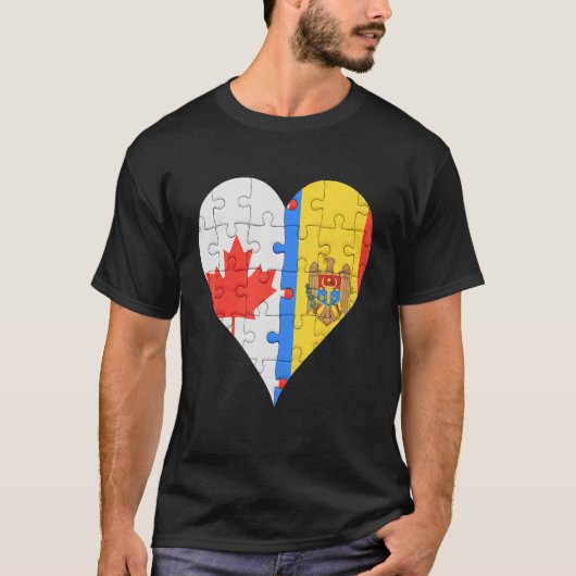 カナディアンモルドバ国旗のハート Tシャツ (正面)