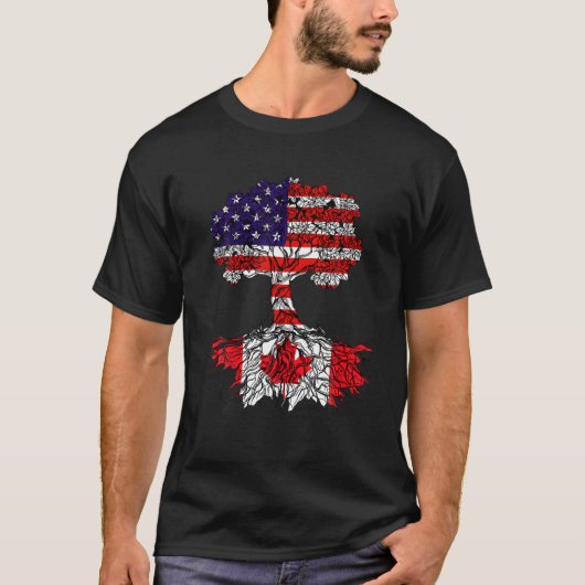 カナディアンルーツアメリカングロウンズプライドラブUSA国旗 Tシャツ (正面)