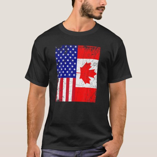カナディアン・アメリカンUSAカナダ国旗7月T日4日 Tシャツ (正面)