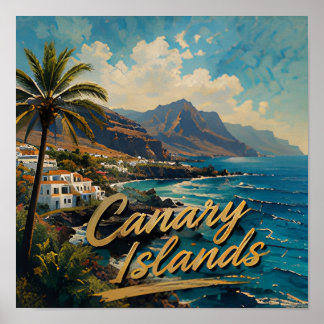 カナリア諸島の水彩画ビーチ風景 ポスター