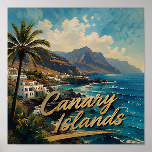 カナリア諸島の水彩画ビーチ風景 ポスター (正面)