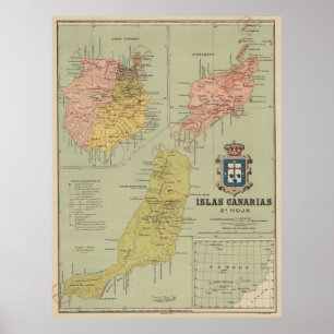 カナリア諸島(1916年)のヴィンテージの地図 ポスター