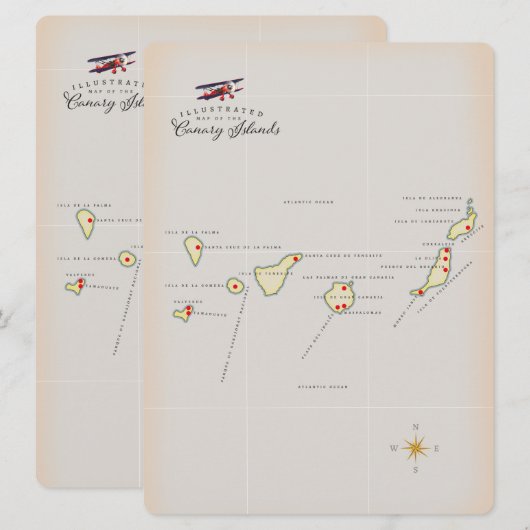 カナリ図解入りの、写真付きの諸島の地図。 (正面/裏面)