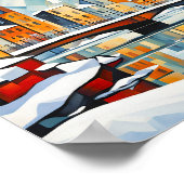 カナルブリッジのあるキュビズムのスノーシティ ポスター (角)