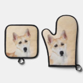 カナン絵を描ドッグのかわいいオリジナルペットドッグアート 鍋つかみ&鍋敷きセット (正面)