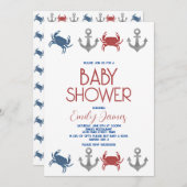 カニいかり航海のビーチベビーシャワー 招待状 (正面/裏面)