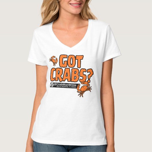 "カニいる？" - CrabManWillie レディースVネックTシャツ Tシャツ (正面)