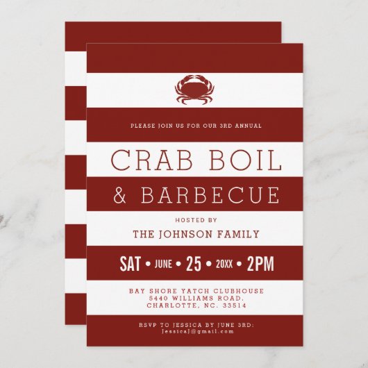 カニが赤く煮る|ホワイト招待状 招待状 (正面/裏面)