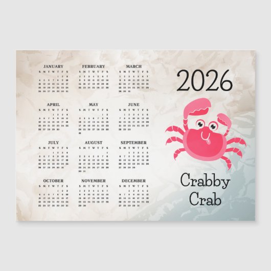 カニっぽいカニ デザイン 2026年 カレンダー (正面)
