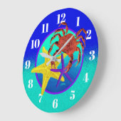 カニとヒトデ – 丸い時計 ラージ壁時計 (傾斜)