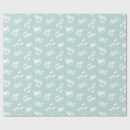 カニとロブスター淡い色のブルーシーフーパターン(の模様が)あるド ラッピングペーパー (フラット)