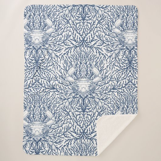 カニと海の雑草、白とナビの沿岸の夏 シェルパブランケット (正面)