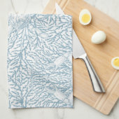 カニと海の雑草、白とリグの沿岸の夏 キッチンタオル (四つ折り)